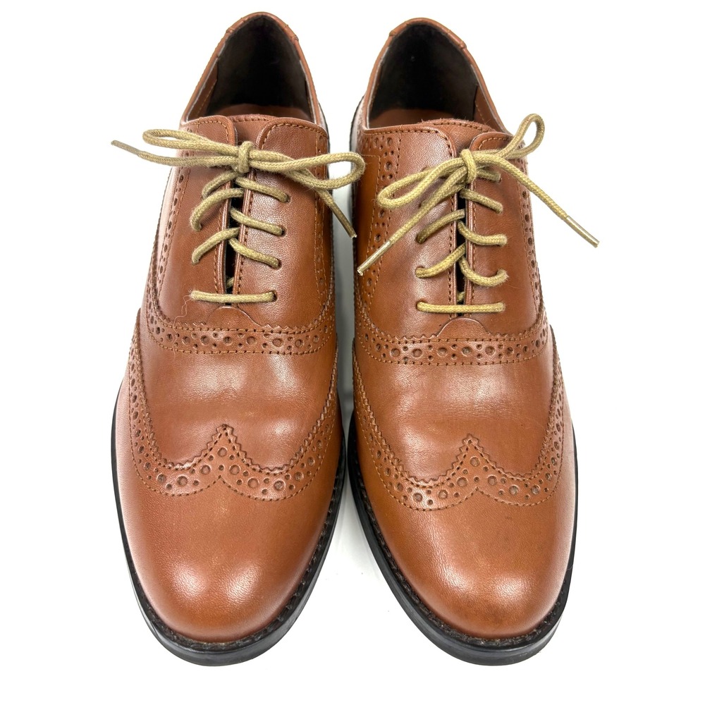 NWOT Cole Haan British Tan Leather Wingtip Oxford Shoes Womens Size 7.5 Brogue